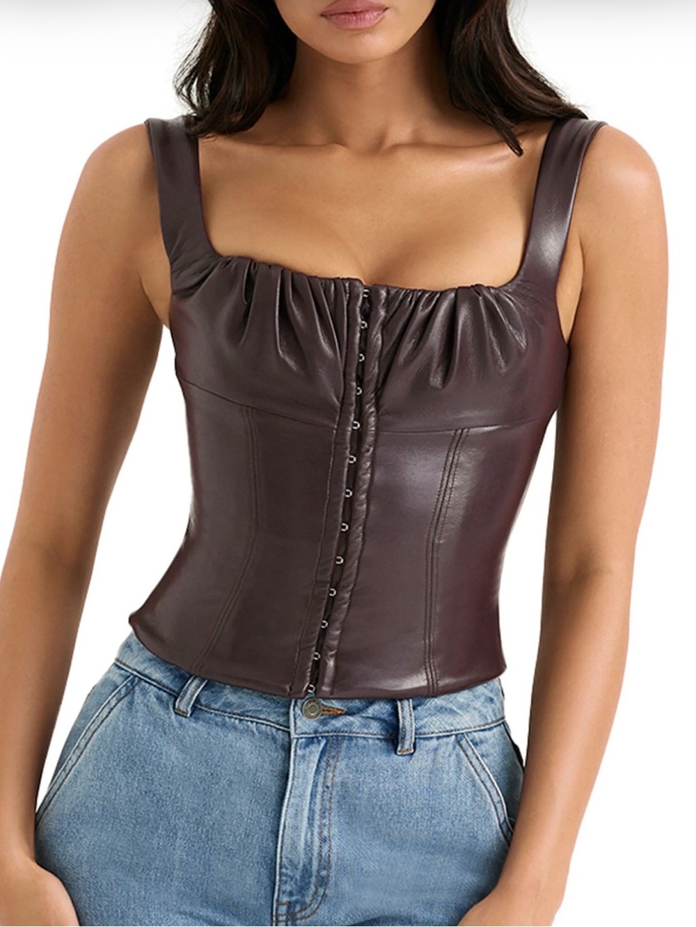 House of CB Dark Brown Faux Leather Corset Camisole